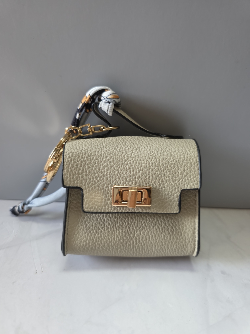 Mini Ivory Handbag Bag Charm with Twilly Scarf
